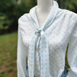 Authentic Vintage 70's 80's pussybow polka dot secretary blouse